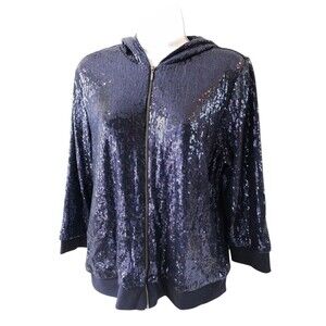 Zenergy Jacket Womens Small Blue Sequin Hooded Party Sparkle Swift Chicos Size 1